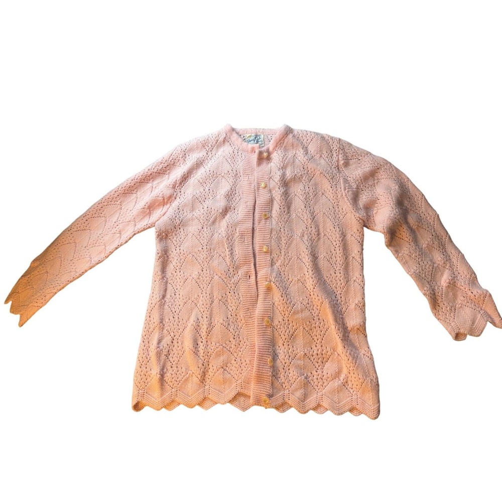 Vintage Sherry Gale Pink grandma/cottage core 60s cardigan Womens size medium